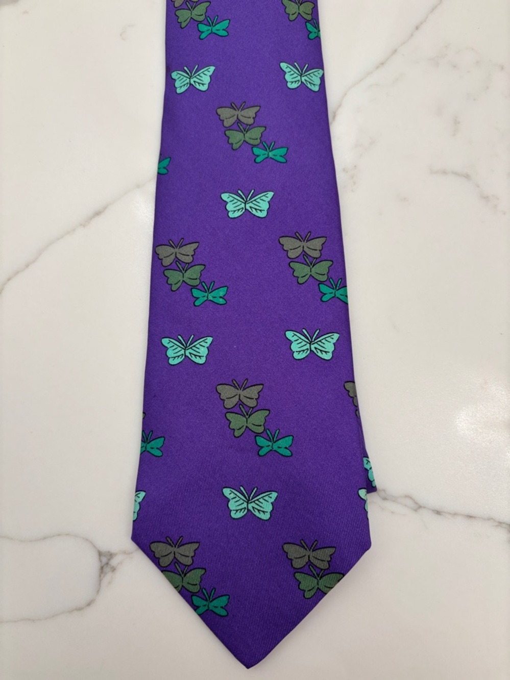Hermes RARE Purple Butterfly Print Silk Tie Style 7133 FA
